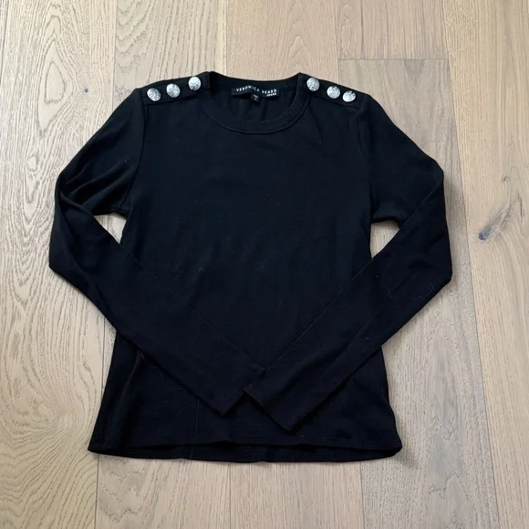 Veronica Beard Women's Black Button-Shoulder Top - Picture 2 of 4